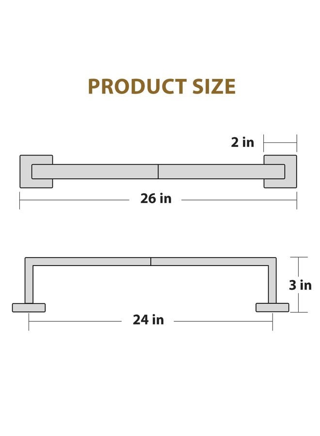 Luxbaro Matte Black Towel Bar 24 Inch, Square Base Thicken Towel Rack for Bathroom Wall, SUS304 Stainless Steel Towel Rod, Modern Home Decor (Total Length 26-Inch) - Image 2