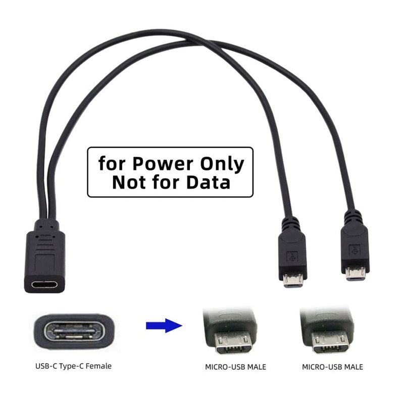 تشينيانغ كابل شحن متعدد الوصلات من نوع USB C Splitter، كابل تمديد من نوع USB C (مناظرة واحدة إلى منفذ Micro USB) يدعم شحن جهازين في نفس الوقت، طول الكابل: 0.98 قدم (0.3 متر). - Image 4
