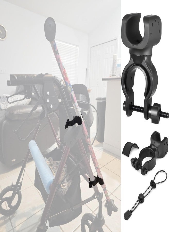 AbbiyyZ 2 Pcs Cane Holder for Walker, Universal Walking Stick Holder for Wheelchair & Rollator, Durable Cane Clips for Seniors, Includes Elastic Cord Lanyard Fixing Buckle for Mobility Aids - Image 1