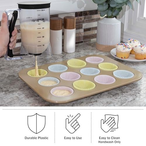Chef Buddy Pancake Batter Dispenser - 4-Cup Batter Dispenser with Squeeze Handle for Pancakes, Waffles, Muffins, and Crepes - Baking Tools (Black) - Image 3
