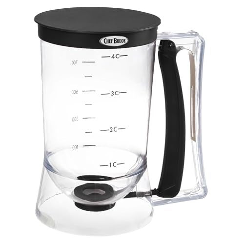 Chef Buddy Pancake Batter Dispenser - 4-Cup Batter Dispenser with Squeeze Handle for Pancakes, Waffles, Muffins, and Crepes - Baking Tools (Black) - Image 1