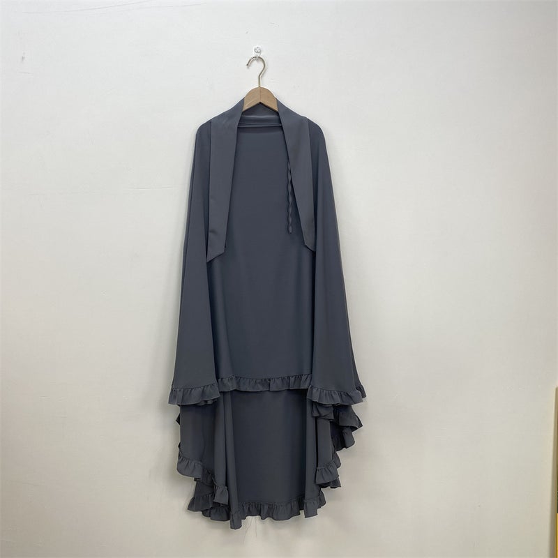Fashionable Ruffle Hem Solid Color Large Hijab - Image 1