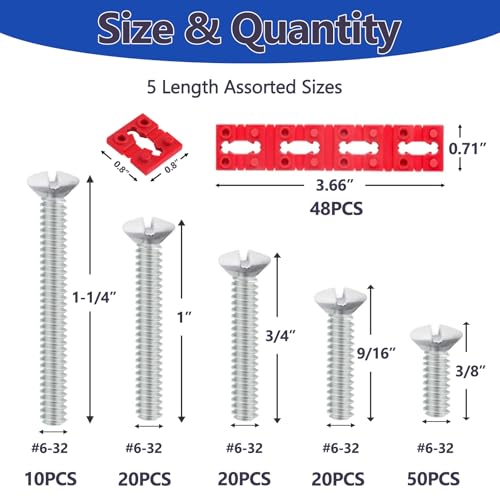 Klfte 168pcs White Wall Plate Screws & Outlet Spacers Kits, 3/8", 9/16", 3/4", 1", 1.2" Outlet Screws 6-32 and Receptacle Spacers for Switch Electrical Box - Image 2