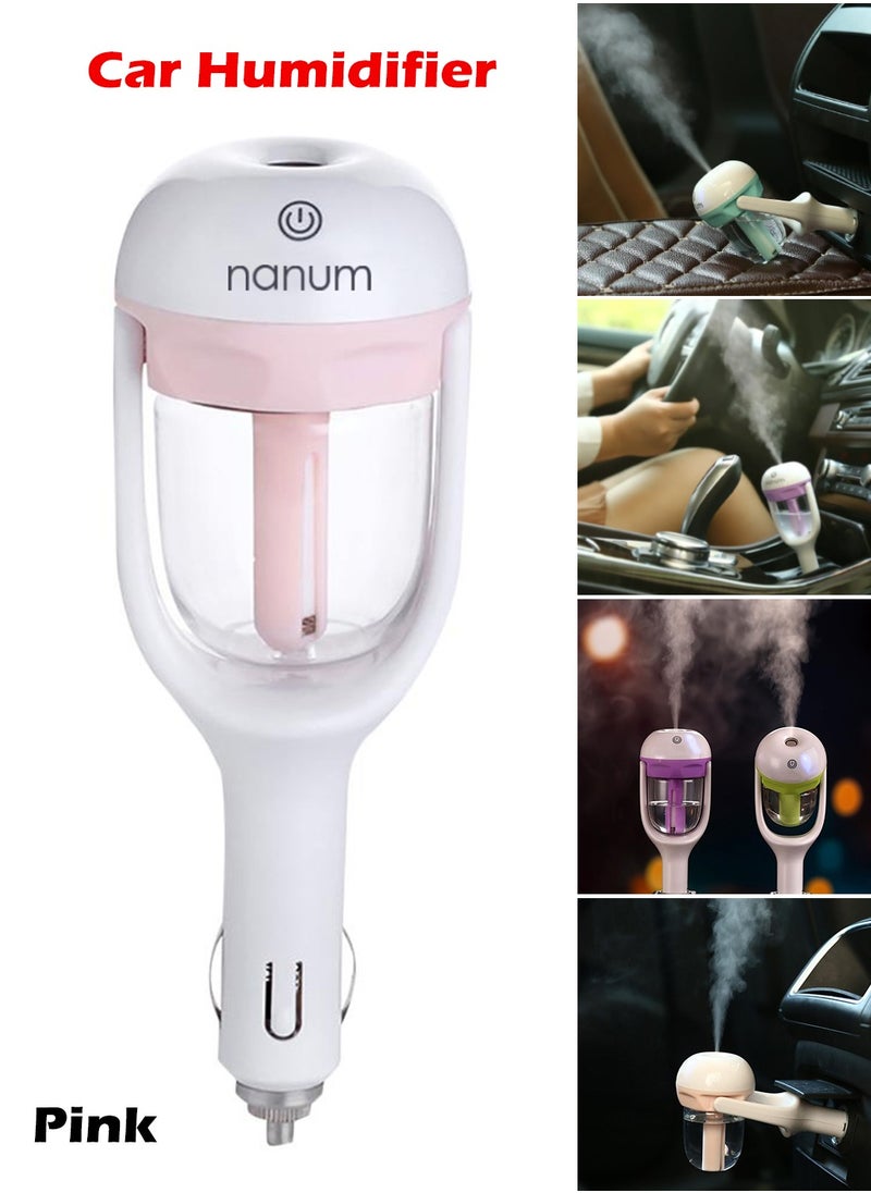nanum Car Air Purifier Humidifier and Aromatherapy Mini Car Charger Port Cool Mist Humidifier with Aroma Essential Oils Diffuser - 12V DC,2-Hour Automatic Shut-Off (Color Pink)  - Image 1