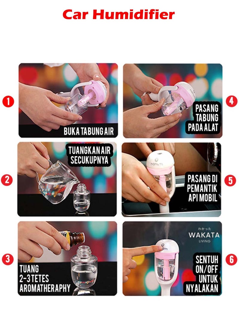 nanum Car Air Purifier Humidifier and Aromatherapy Mini Car Charger Port Cool Mist Humidifier with Aroma Essential Oils Diffuser - 12V DC,2-Hour Automatic Shut-Off (Color Pink)  - Image 2
