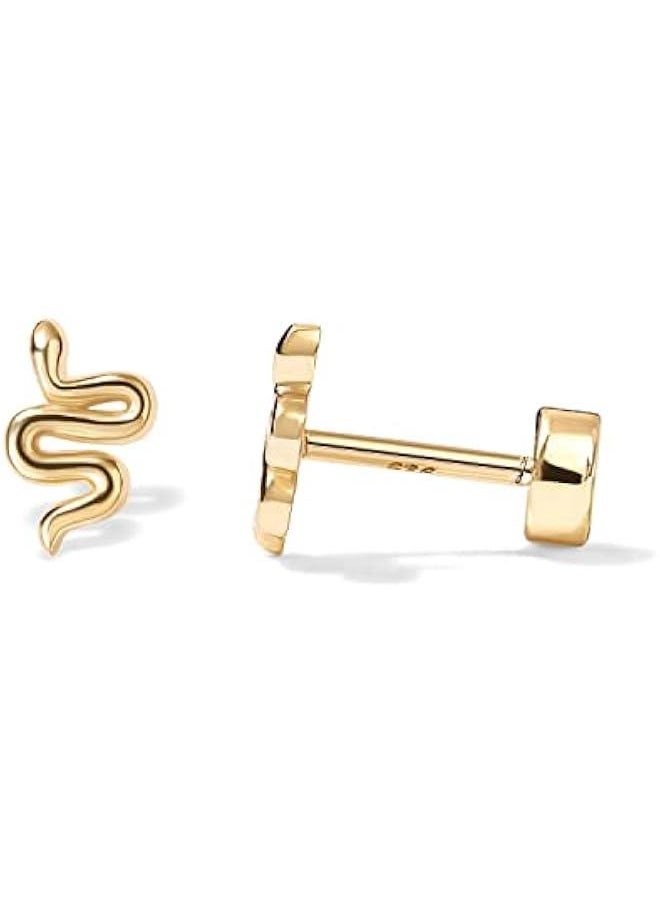PAVOI - 14K Gold Plated 925 Sterling Silver Posts Pair of Flat Back Stud Earrings for Women | Cartilage Helix Piercing | Heart Moon Snake erfly Earring - Image 1