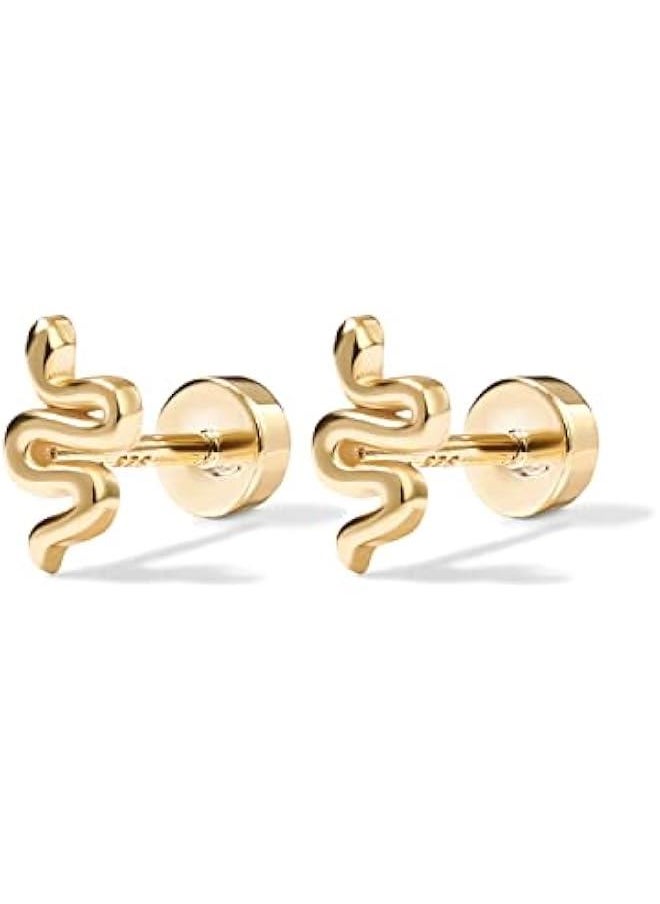 PAVOI - 14K Gold Plated 925 Sterling Silver Posts Pair of Flat Back Stud Earrings for Women | Cartilage Helix Piercing | Heart Moon Snake erfly Earring - Image 1