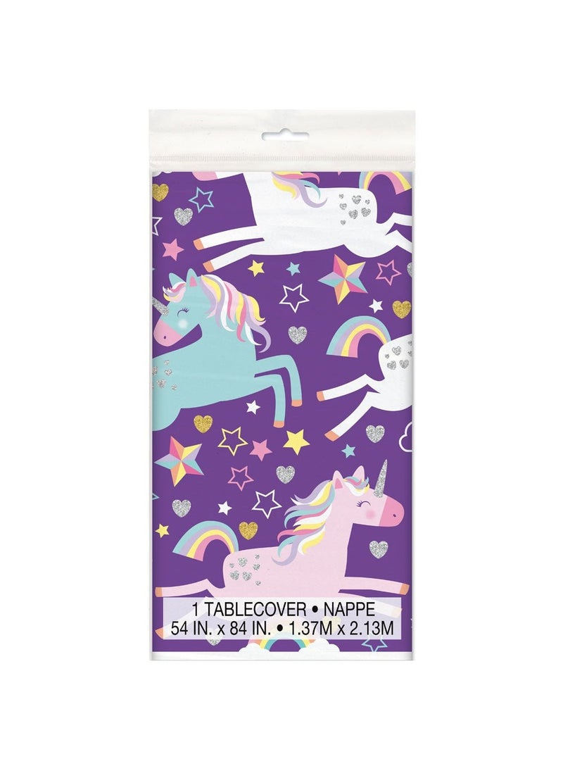 Unique Unicorn Tablecloth Purple Pastel 137cm Plastic - Image 1