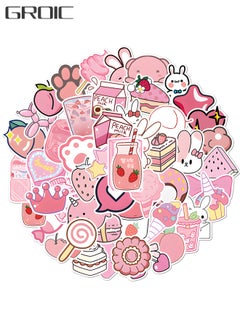 GROIC 50 Pcs Kawaii Rabbit Stickers,Girl's Pink Aesthetic Stickers,Waterproof Stickers Scrapbook Water Bottle Laptop Skateboard Journal Bicycle DIY Decals  - Image 1