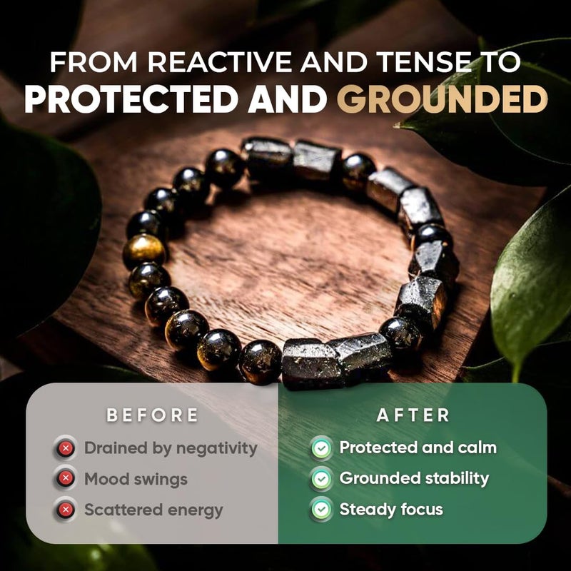 Conscious Items - Spiritual Protection Bracelet - Golden Obsidian & Black Tourmaline Bracelet - Grounding Beaded Bracelets for Men & Women, 6.7 in - Image 3