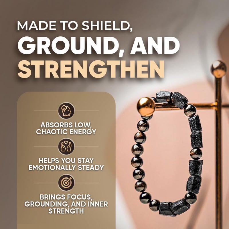 Conscious Items - Spiritual Protection Bracelet - Golden Obsidian & Black Tourmaline Bracelet - Grounding Beaded Bracelets for Men & Women, 6.7 in - Image 2