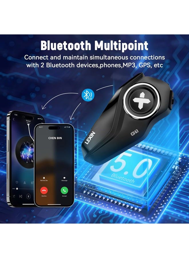 LEXIN G1 Motorcycle Bluetooth Headset, Helmet Speakers with 2 Type Mics, Hands-Free Call/Music/GPS, IP67 Waterproof Motorcycle Headphones with HD Stereo Loud Sound, 4 Color Faceplates, Single Use - Image 4