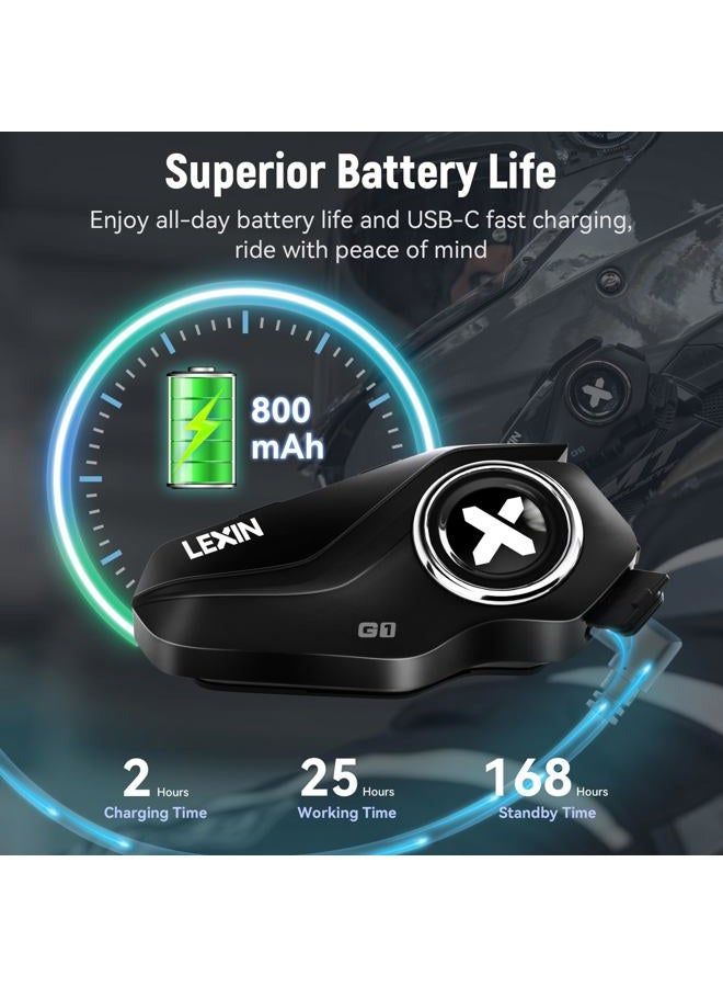 LEXIN G1 Motorcycle Bluetooth Headset, Helmet Speakers with 2 Type Mics, Hands-Free Call/Music/GPS, IP67 Waterproof Motorcycle Headphones with HD Stereo Loud Sound, 4 Color Faceplates, Single Use - Image 5