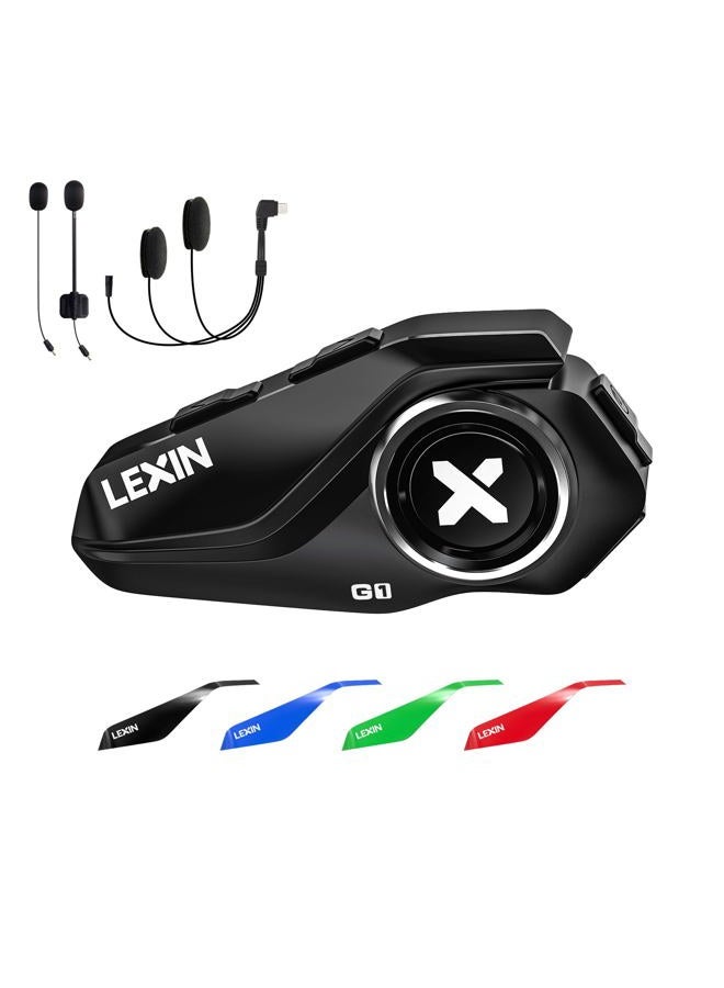 LEXIN G1 Motorcycle Bluetooth Headset, Helmet Speakers with 2 Type Mics, Hands-Free Call/Music/GPS, IP67 Waterproof Motorcycle Headphones with HD Stereo Loud Sound, 4 Color Faceplates, Single Use - Image 1