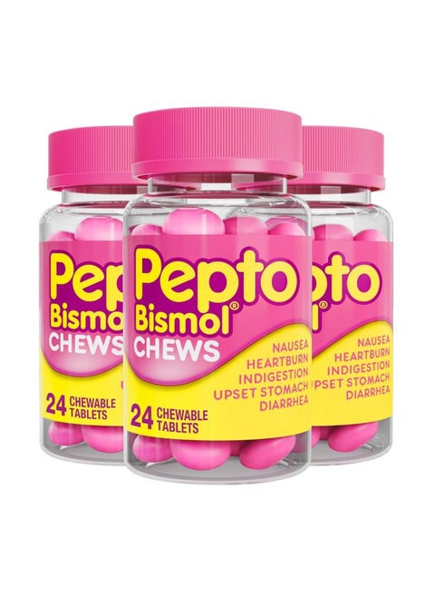 Chews, Fast and Effective Digestive Relief from Nausea, Heartburn, Indigestion, Upset Stomach, Diarrhea, 72 Total (3 Packs of 24)