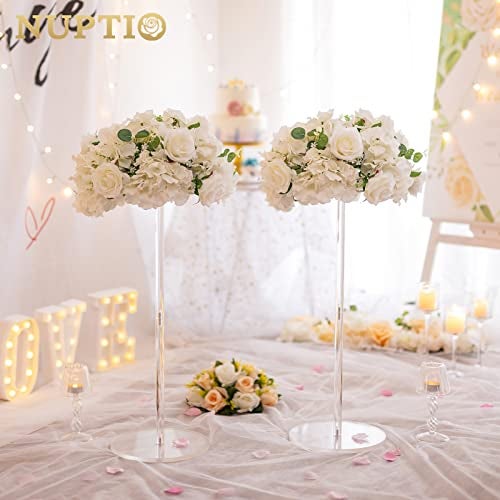 NUPTIO Flower Ball Arrangement Bouquet - 2 Pcs 15.7 inch Diameter White Fake Flowers Roses Balls for Centerpieces Tables - Artificial Rose Arrangements for Wedding Centerpiece Table Decorations - Image 2