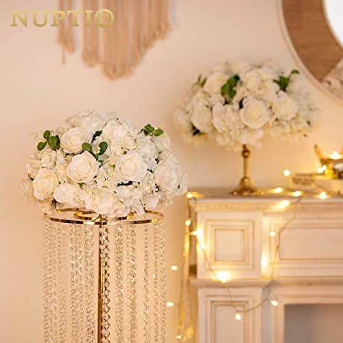 NUPTIO Flower Ball Arrangement Bouquet - 2 Pcs 15.7 inch Diameter White Fake Flowers Roses Balls for Centerpieces Tables - Artificial Rose Arrangements for Wedding Centerpiece Table Decorations - Image 3