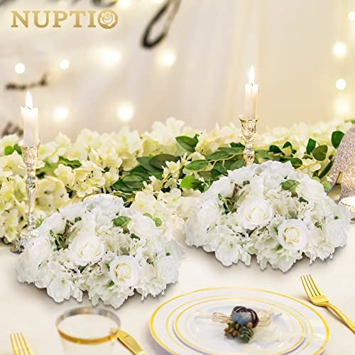 NUPTIO Flower Ball Arrangement Bouquet - 2 Pcs 15.7 inch Diameter White Fake Flowers Roses Balls for Centerpieces Tables - Artificial Rose Arrangements for Wedding Centerpiece Table Decorations - Image 5