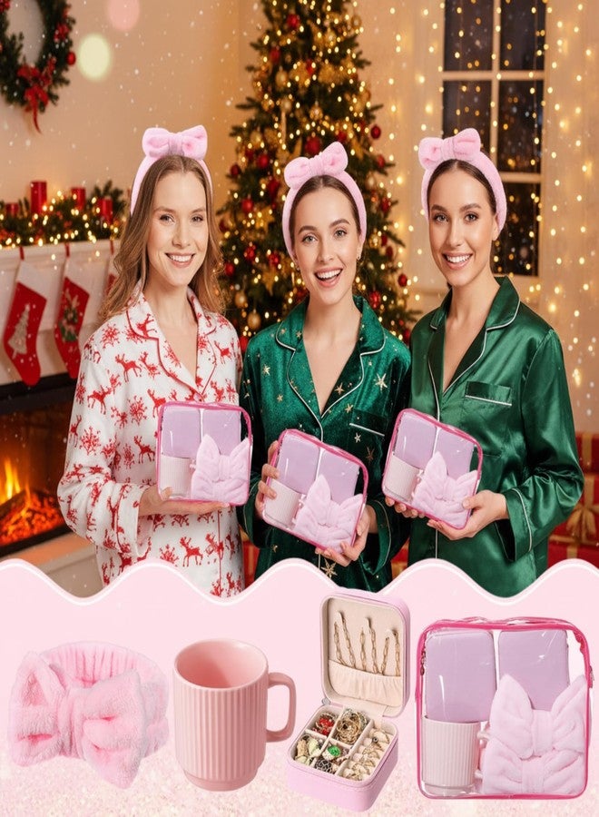 Suncalla 12 Pcs Pink Christmas Women Girls Gifts Set, Pink Ceramic Coffee Mug Bow Headbands Jewelry Storage Box Cosmetic Bags for Spa Slumber Sleepover Party Supplies Birthday Favors - Image 3