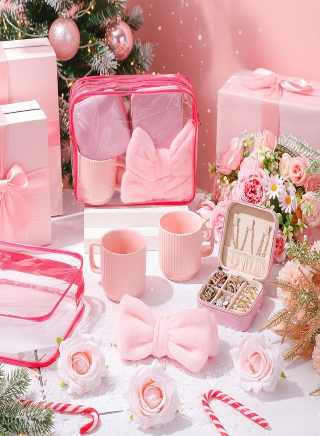Suncalla 12 Pcs Pink Christmas Women Girls Gifts Set, Pink Ceramic Coffee Mug Bow Headbands Jewelry Storage Box Cosmetic Bags for Spa Slumber Sleepover Party Supplies Birthday Favors - Image 4