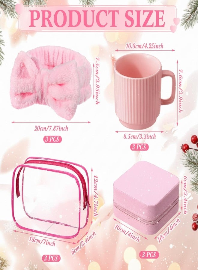 Suncalla 12 Pcs Pink Christmas Women Girls Gifts Set, Pink Ceramic Coffee Mug Bow Headbands Jewelry Storage Box Cosmetic Bags for Spa Slumber Sleepover Party Supplies Birthday Favors - Image 2