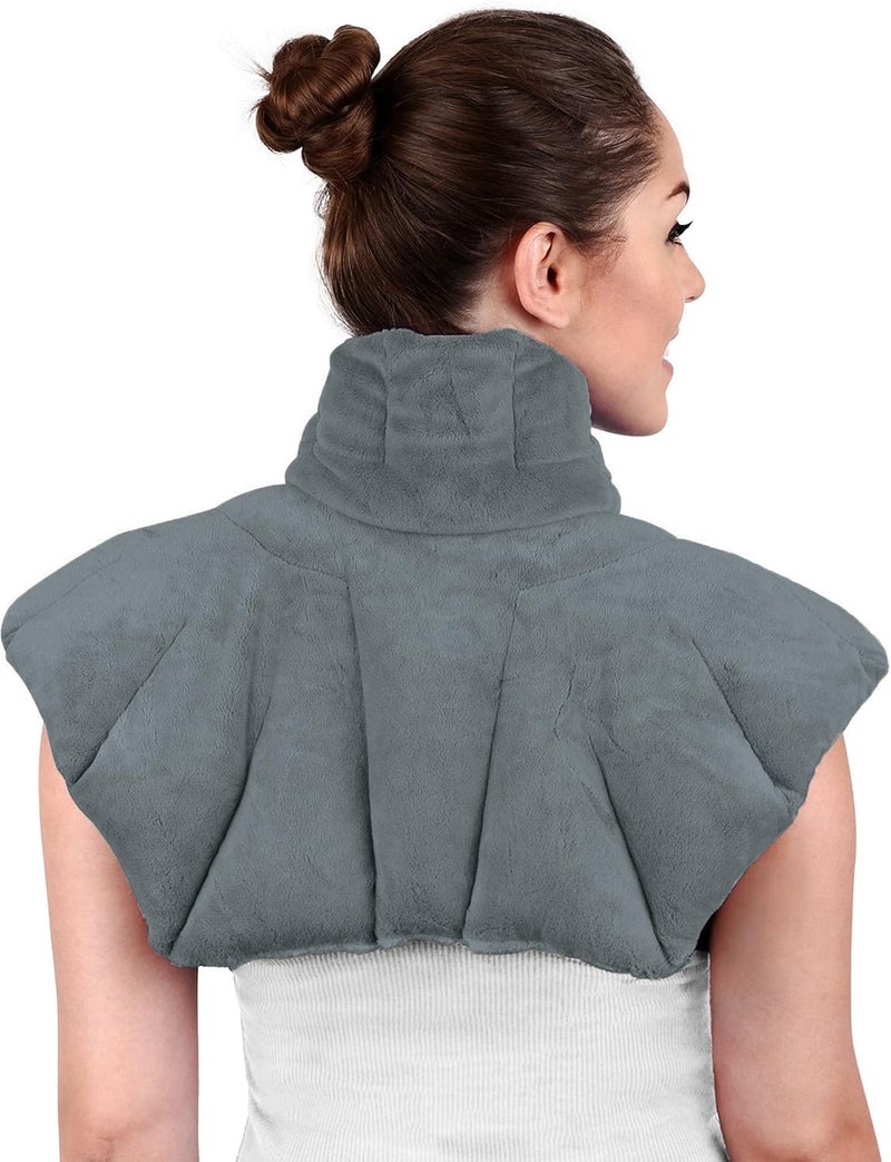 Large Microwavable Heating Pad for Neck and Shoulders 5 Lb Heavy Duty Weight for Deep Heat Therapy Stress Anxiety Relief Neck Wrap Alternative to Rice Bags Scented Gray