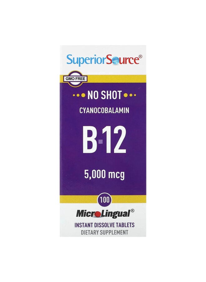 Superior Source B-12 (Cyanocobalamin), 5,000 mcg, 100 MicroLingual Instant Dissolve Tablets  - Image 1