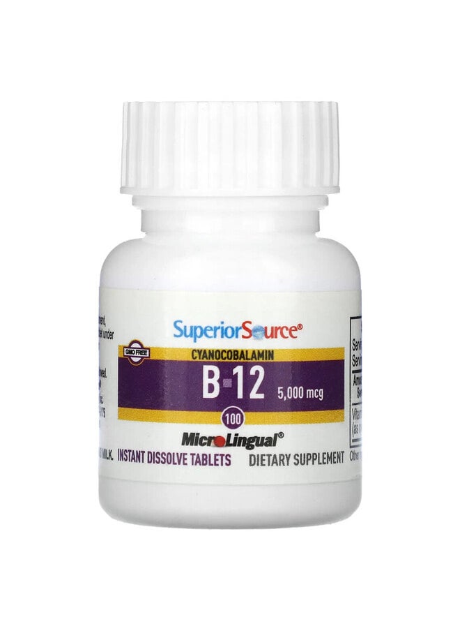 Superior Source B-12 (Cyanocobalamin), 5,000 mcg, 100 MicroLingual Instant Dissolve Tablets  - Image 3