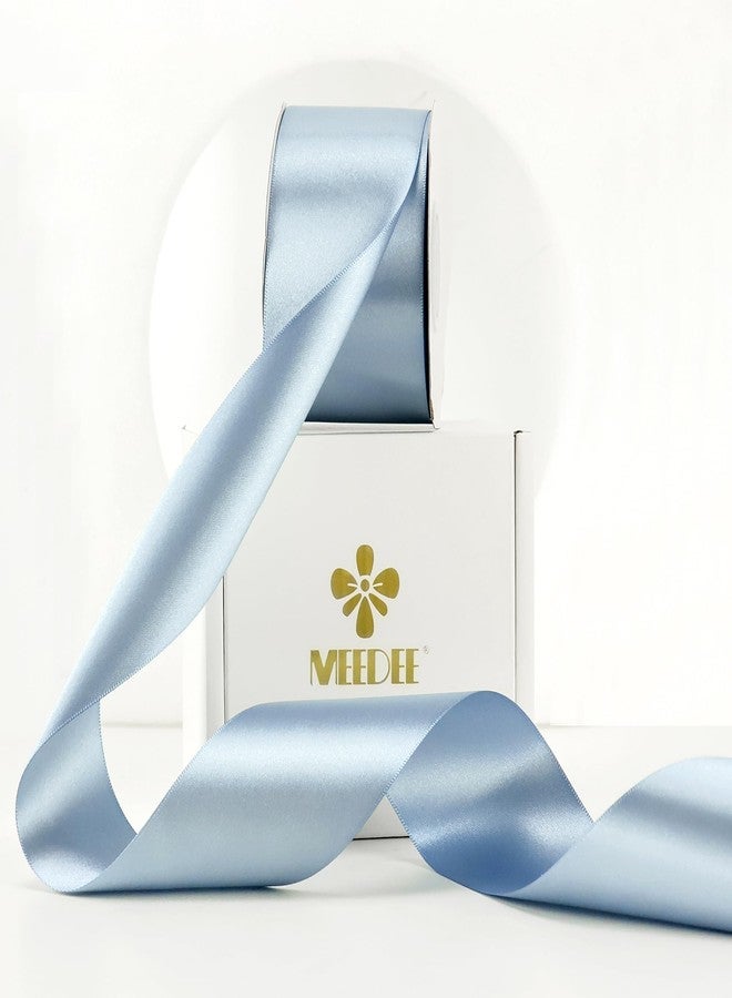 MEEDEE Slate Blue Satin Ribbon 2 inch Slate Blue Ribbon Double Faced Satin Ribbon Dusty Blue Satin Ribbon by 25 Yards Dusty Blue Ribbon for Christmas Tree, Satin Weddings, Flower Bouquet - Image 1