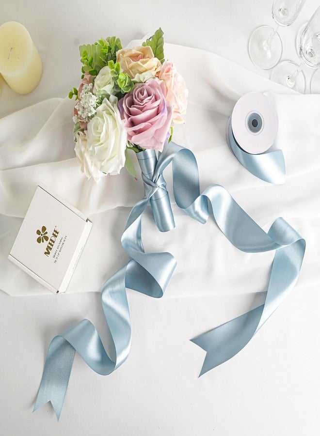 MEEDEE Slate Blue Satin Ribbon 2 inch Slate Blue Ribbon Double Faced Satin Ribbon Dusty Blue Satin Ribbon by 25 Yards Dusty Blue Ribbon for Christmas Tree, Satin Weddings, Flower Bouquet - Image 5