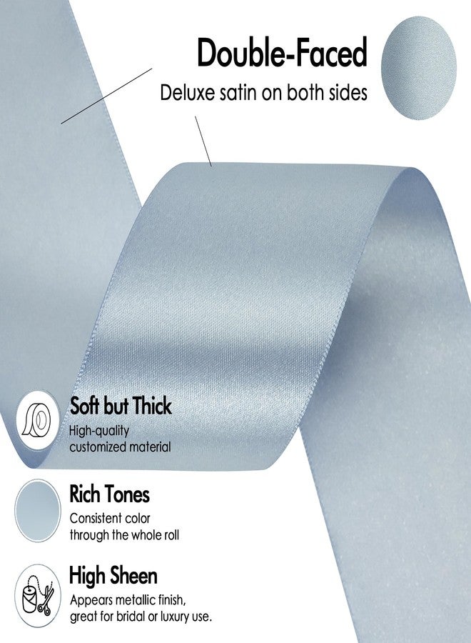 MEEDEE Slate Blue Satin Ribbon 2 inch Slate Blue Ribbon Double Faced Satin Ribbon Dusty Blue Satin Ribbon by 25 Yards Dusty Blue Ribbon for Christmas Tree, Satin Weddings, Flower Bouquet - Image 3