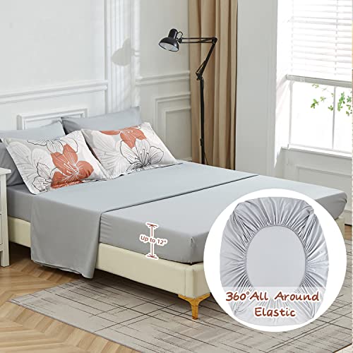 Luxudecor Floral Comforter Set Queen Size, Terracotta Floral Pattern Printed on Light Grey, Soft Microfiber 7 Pieces Bed in a Bag (1 Comforter, 2 Pillow Shams, 1 Flat Sheet, 1 Fitted Sheet, 2 Pillowcases) - Image 5