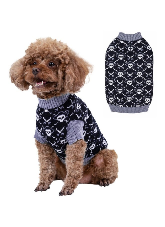 CuteBone - Skull Dog Sweater Black Dog Sweater With Leash Hole Puppy Clothes For Medium Dogs Cozy Sweatshirts Dog Coats - Image 1