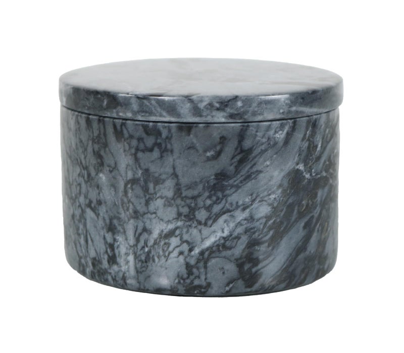 Marble Salt Cellar with Lid and Wooden Spoon 4 Handcrafted Spice Pepper Herbs Box Kitchen Storage Container Black 1 Pack
