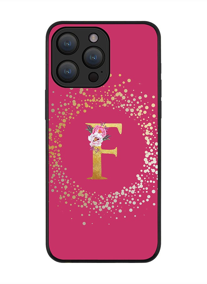 Stylizedd Cover for iPhone 15 Pro Max Case , Rugged Black Slim fit  Protective Phone Cases -Custom Monogram Initial Letter Floral Pattern Alphabet -F (Dark Pink Rose)  - Image 1