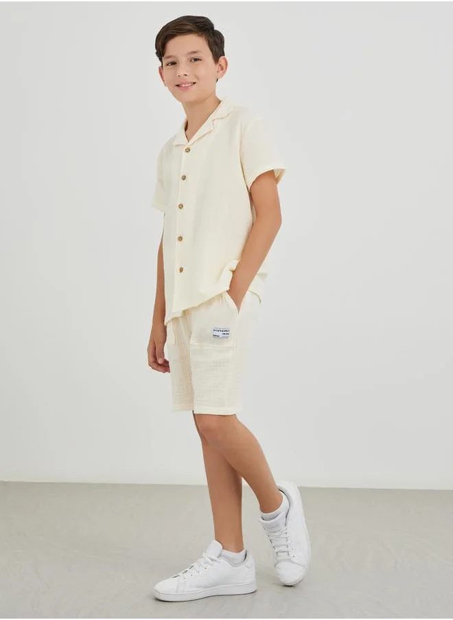 ستايلي Styli Regular Fit Badge Detail Shorts with Drawstring
