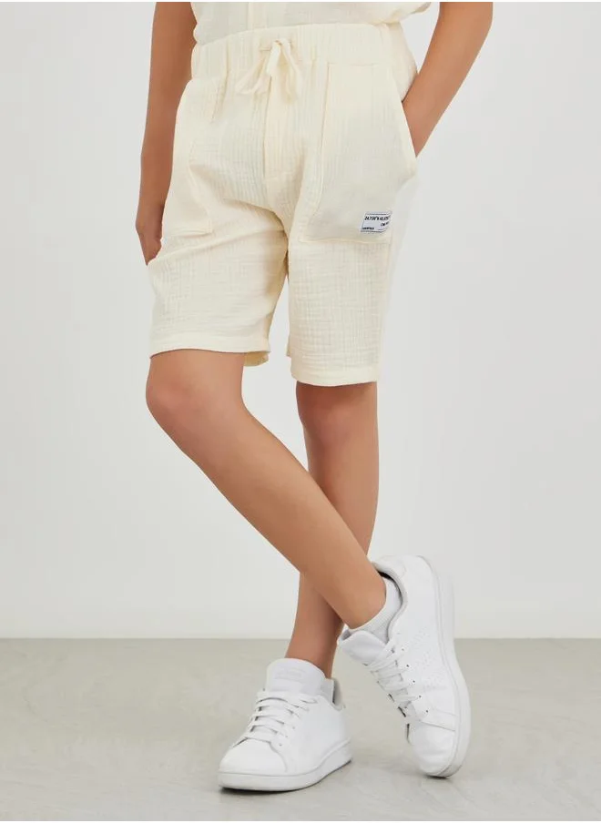 ستايلي Styli Regular Fit Badge Detail Shorts with Drawstring
