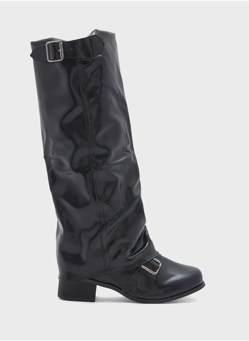 Ginger Slouchy Buckle Detail Knee Length Boots