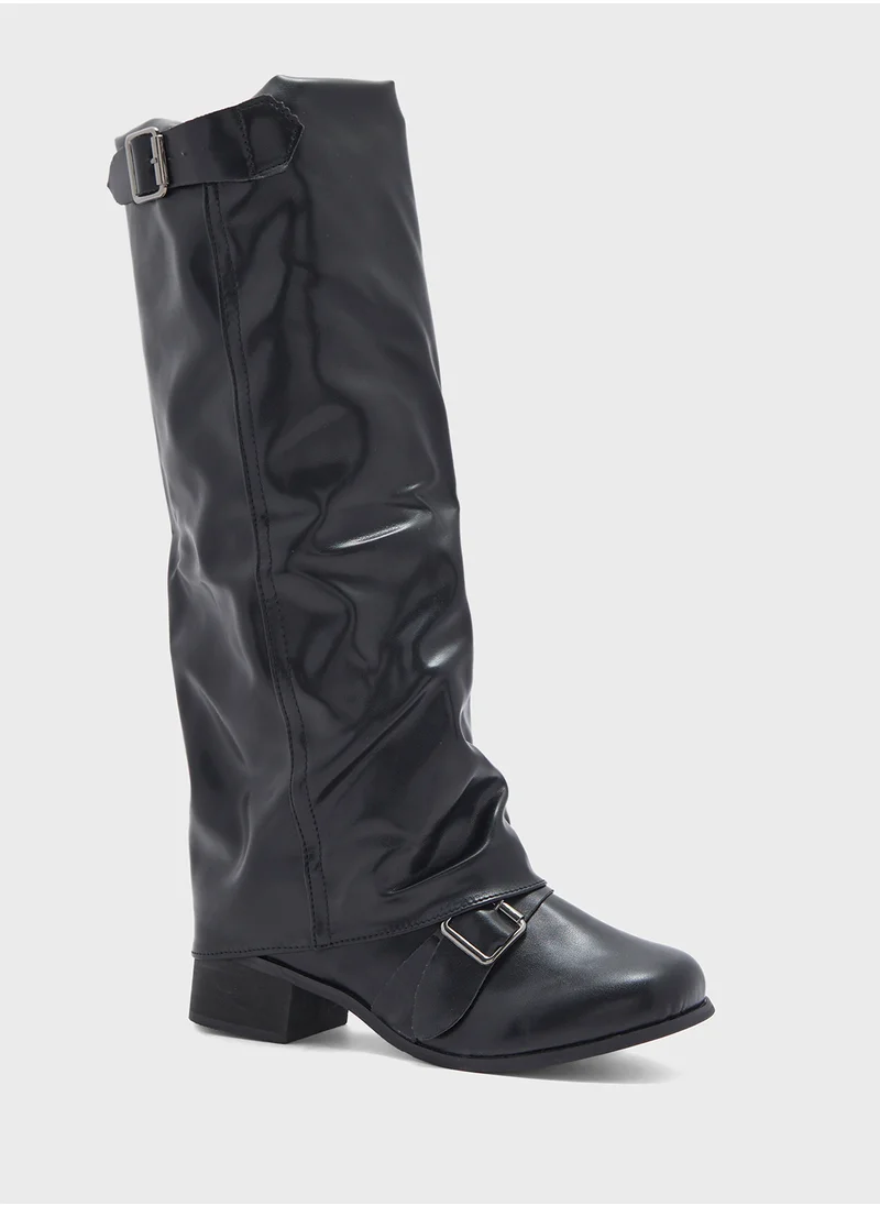 Ginger Slouchy Buckle Detail Knee Length Boots