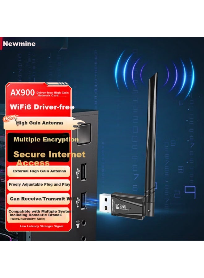 Newmine Wifi 6 Driverless Usb Wireless Network Adapter With Internal And External Antennas, Gigabit 5g Wifi Receiver For Desktop Computers And Laptops, Network Wifi Transmitter - Image 1