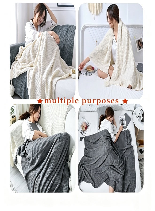 White Throw Blanket for Couch Bed, Super Soft Cozy Blankets with Decorative Wave Textured, Lightweight Plush All Season Use 130*170 - Image 4