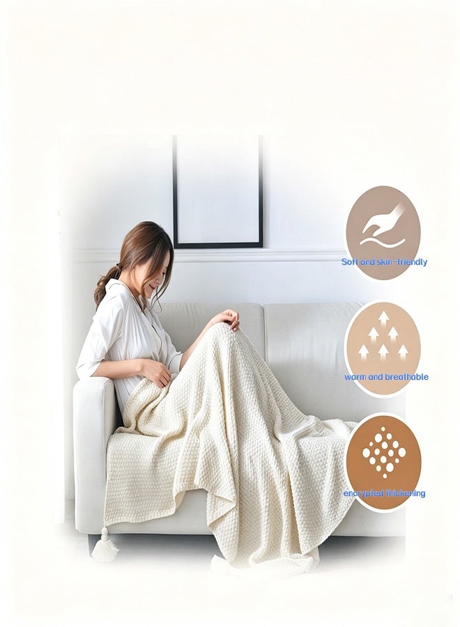 White Throw Blanket for Couch Bed, Super Soft Cozy Blankets with Decorative Wave Textured, Lightweight Plush All Season Use 130*170 - Image 3