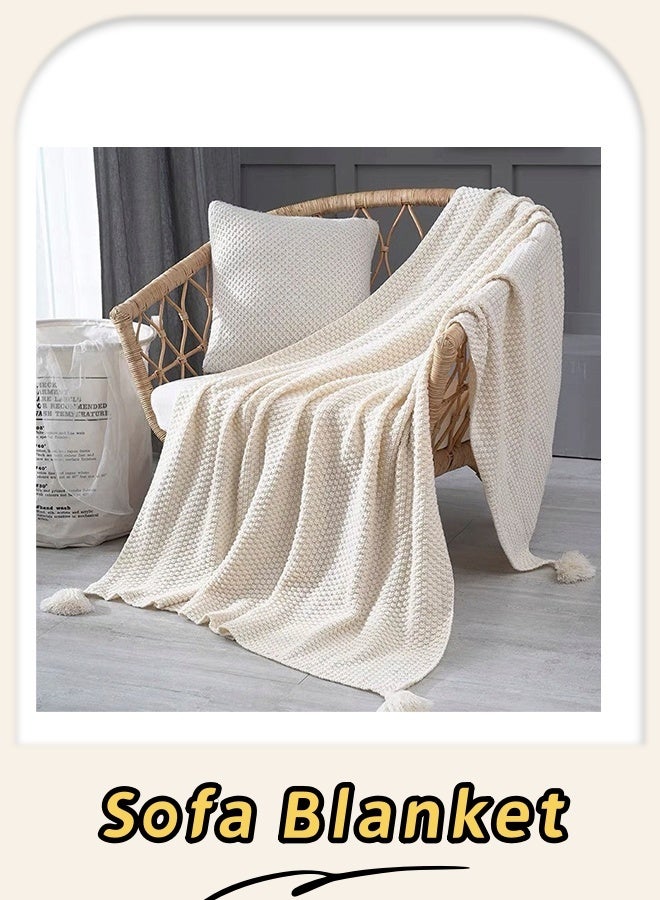 White Throw Blanket for Couch Bed, Super Soft Cozy Blankets with Decorative Wave Textured, Lightweight Plush All Season Use 130*170 - Image 1