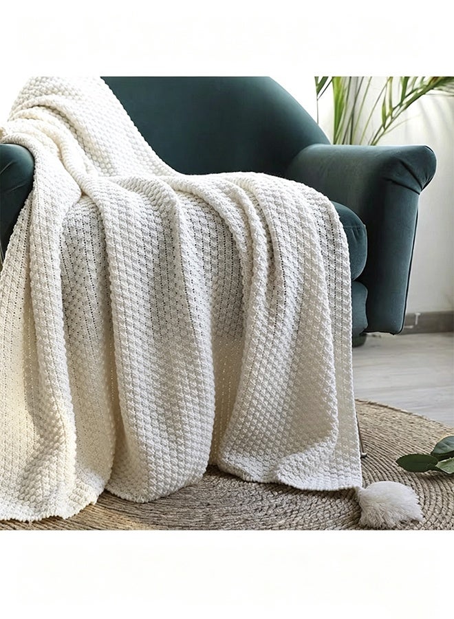 White Throw Blanket for Couch Bed, Super Soft Cozy Blankets with Decorative Wave Textured, Lightweight Plush All Season Use 130*170 - Image 5