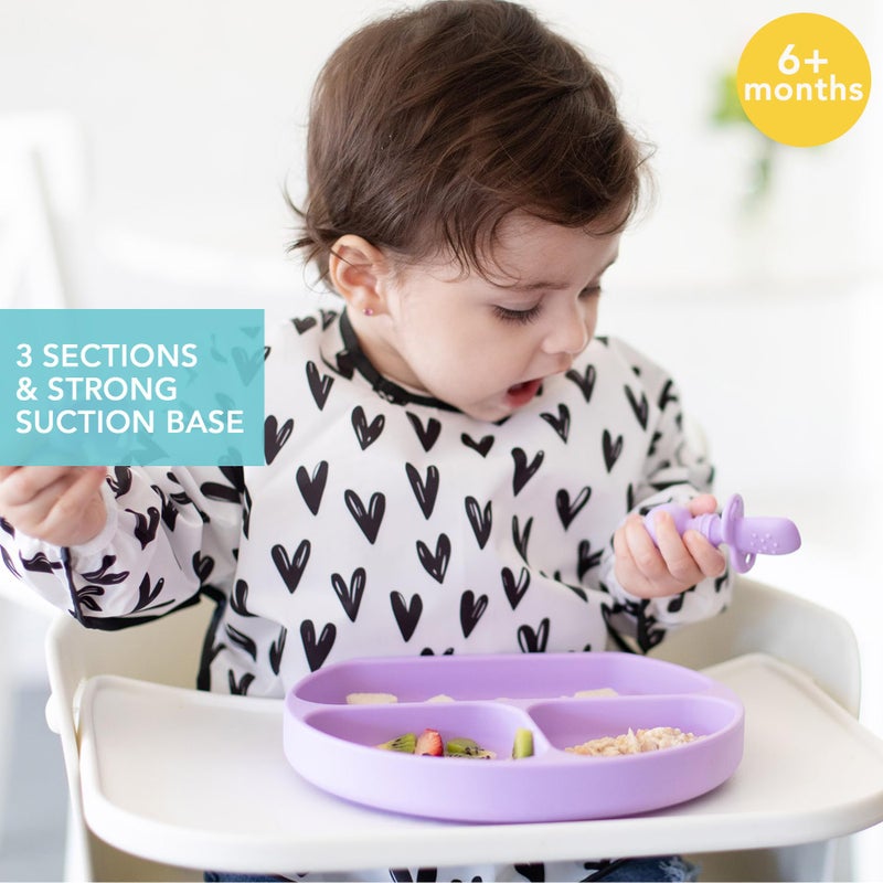 Bumkins Toddler and Baby Suction Plate, Silicone Divided Grip Dish, Babies and Kids, Baby Led Weaning, Children Feeding Supplies, Non Skid Sticky Bottom, Platinum Silicone, Ages 6 Months Up, Lavender - Image 2