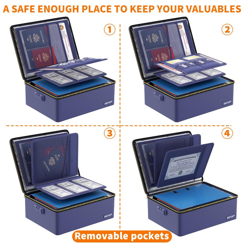 ENGPOW Fireproof Document Box, Hard Fireproof Box with Fireproof Zipperï¼†Lock, 6400Â°F Heat Insulated Fireproof Water Resistant File Organizer Storage Box Safe for Important Documents,Valuable,Blue - Image 5