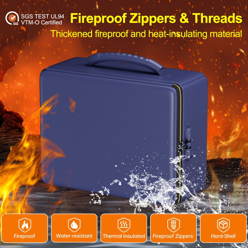 ENGPOW Fireproof Document Box, Hard Fireproof Box with Fireproof Zipperï¼†Lock, 6400Â°F Heat Insulated Fireproof Water Resistant File Organizer Storage Box Safe for Important Documents,Valuable,Blue - Image 3