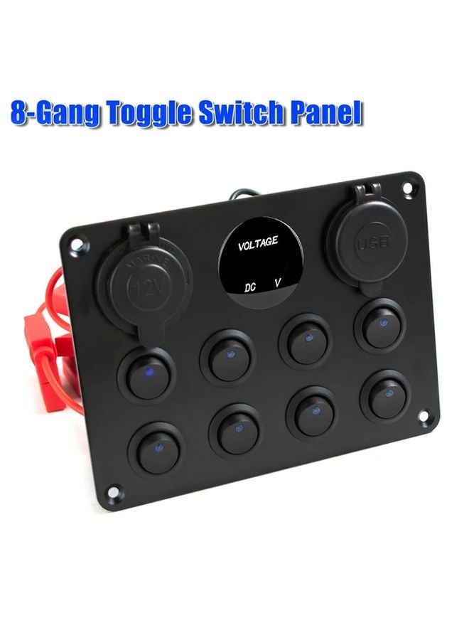 Blue 8 Gang Toggle Switch Panel Dual USB Charger Digital Voltmeter 12V Socket - Image 1