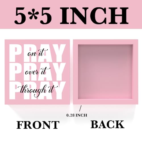 Krollma Pink Office Desk Accessories Decor Sign, Pink Dorm Room Decor for Women, Bathroom Decoration, Inspirational Christian Gifts for Women Boss, Pray on it Wooden Sign Bible Verse Wall Art Decoration - Image 2