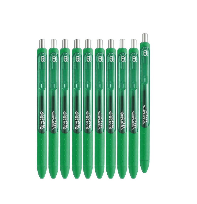Paper Mate Inkjoy Gel Retractable Gel Ink Pens, Pack of 10 (Green, Medium Point) - Image 1